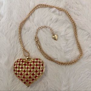 NEW✨ Betsey Johnson Apple Pie Picnic Lattice Heart Gold Red CZ Pendant Necklace